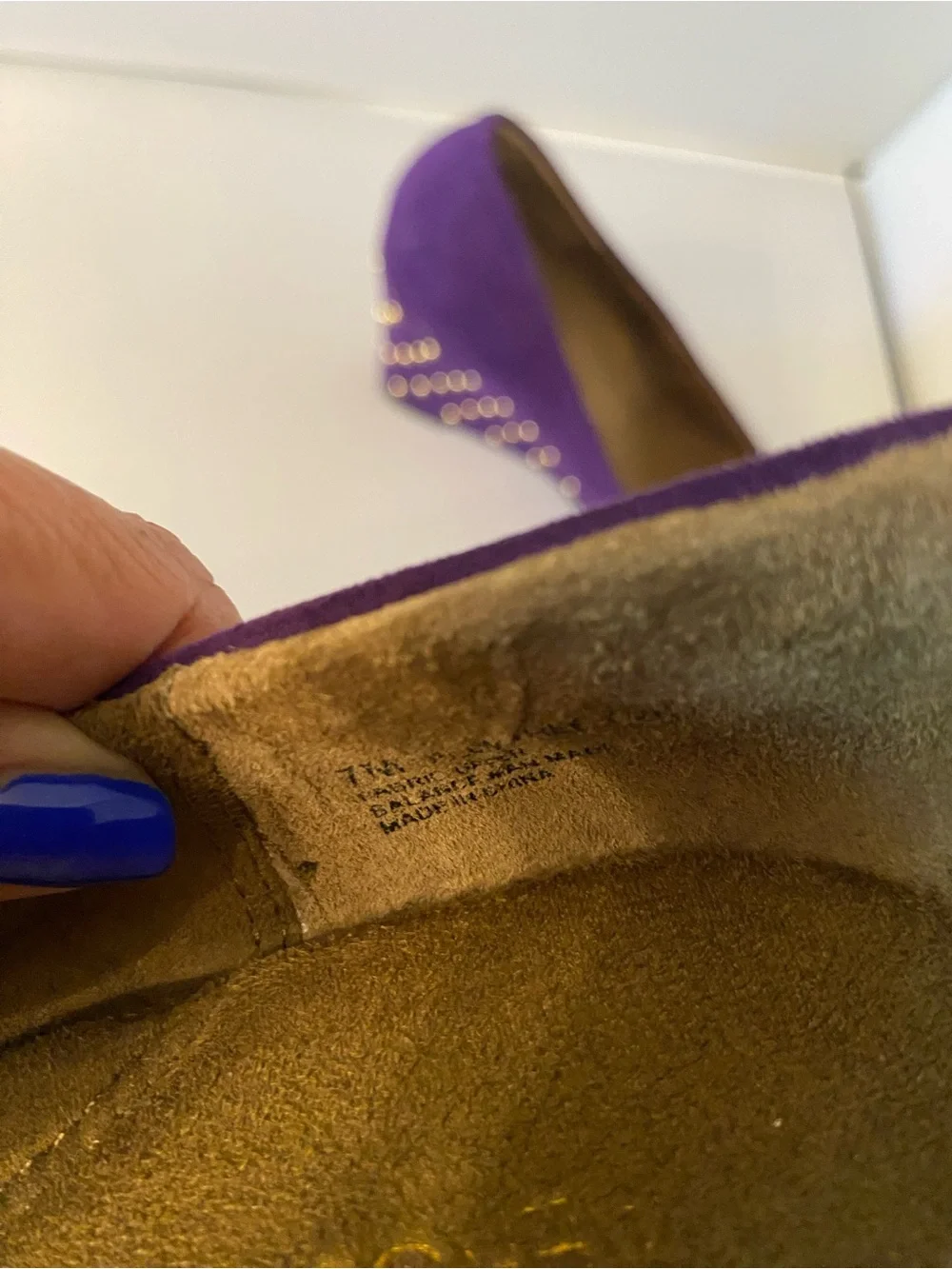 AEROSOLES Purple Plum Tree Suede Wedge Pumps and gold stud accents,size 7